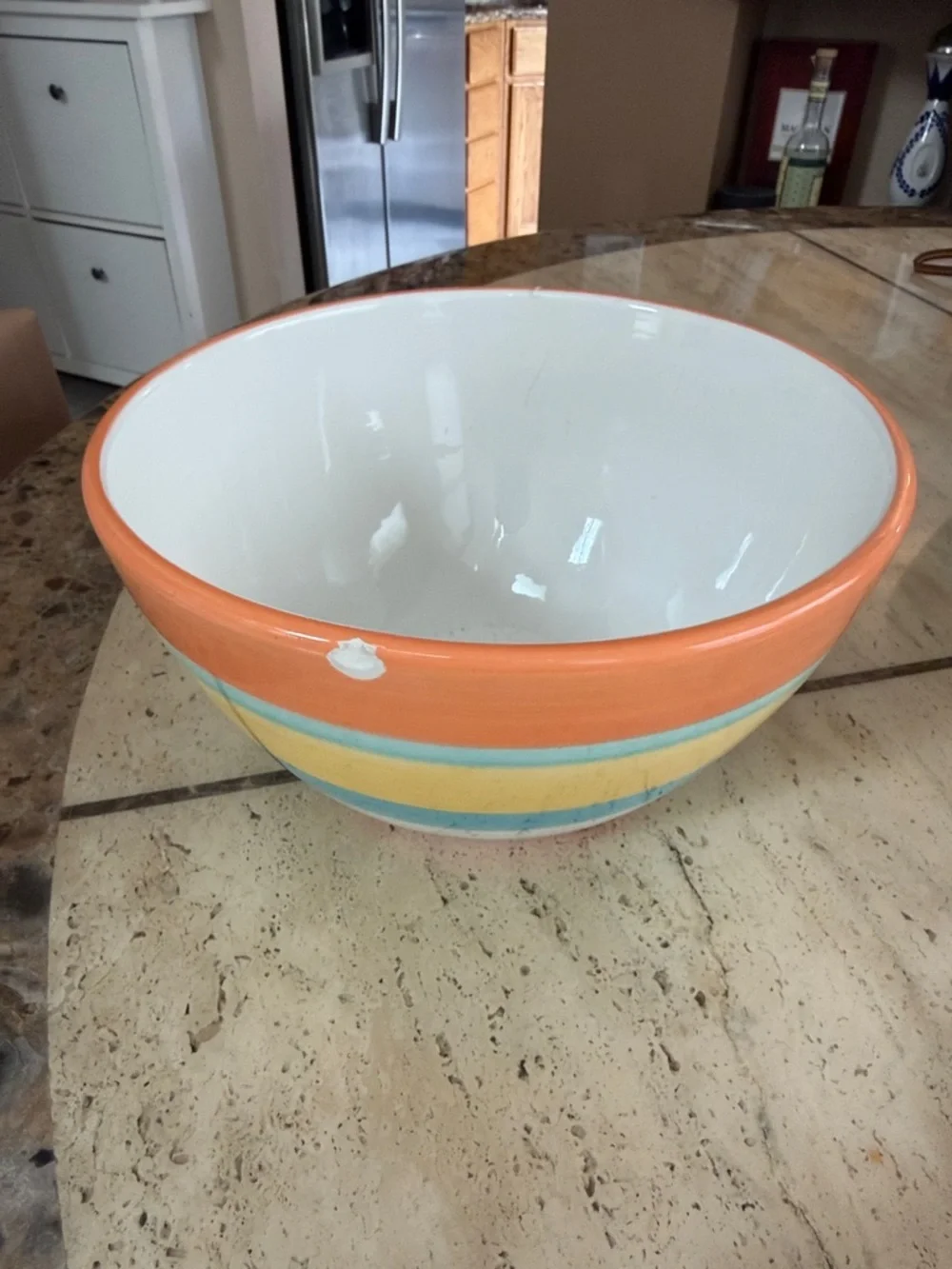 Crate&Barrel Orange, Yellow & Blue Striped Ceramic Serving Bowl